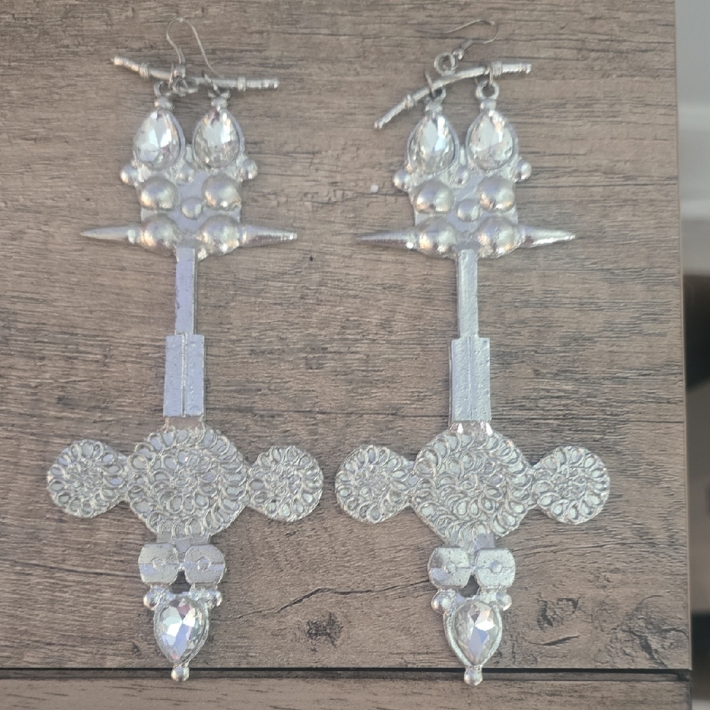 Silver Statement Earrings - image 1